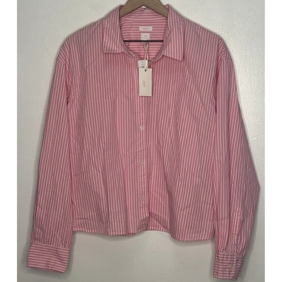 Gap Tops - gap x love shack fancy blouse XL Pink Stripe Oxford Preppy Long Sleeve Collared